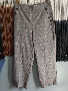 LOFT Gray Plaid Dress Pants with Red Windowpane